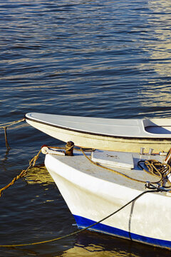 Two anchored boats on the Danube River in Zemun, Belgrade - Serbia. 