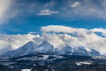 Beautiful winter landscape with a view of the Tatra Mountains