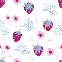 Seamless strawberry hand drawn vector pattern