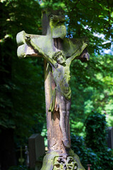 Historic Statue on the mystery old Prague Cemetery, Czech Republic