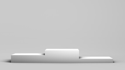 Empty modern podium on white background to display products. Neutral. 3D render. Minimalist..