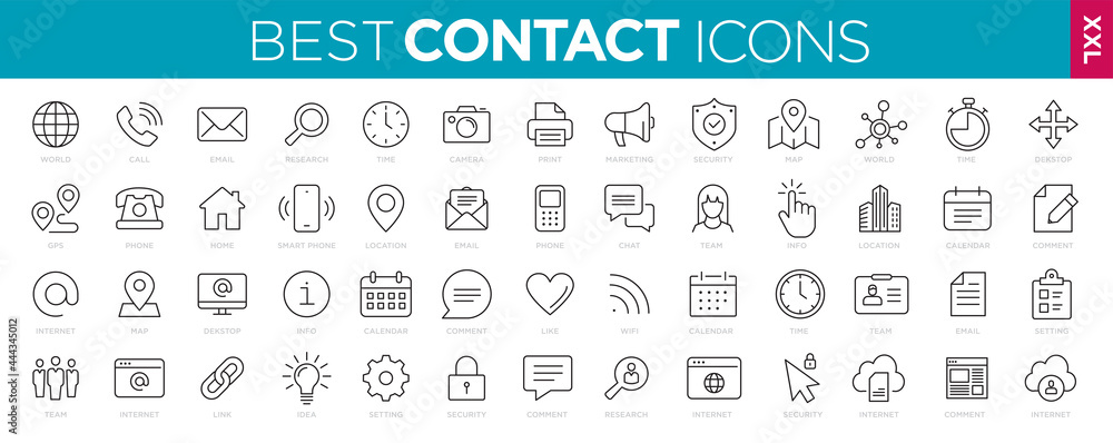 Wall mural collection contact icons line web and mobile icon. chat, support, message, phone. vector illustratio