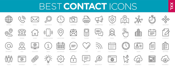 Collection Contact icons line Web and mobile icon. Chat, support, message, phone. Vector illustration - obrazy, fototapety, plakaty