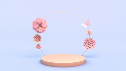 Mockup with geometric shape on abstract background. Empty pedestal for product display. 3D render.