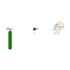 Paciente con máscara humidificador y cilindro de oxigeno