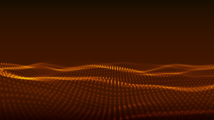 Abstract wave with moving dots. Flow of particles. Vector cyber technology illustration.