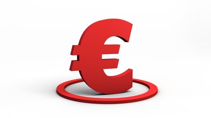 Red euro currency symbol inside circle. 3D illustration. White neutral background. Isolated.