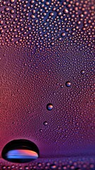 Pink and purple water droplets on the plastic bottle.