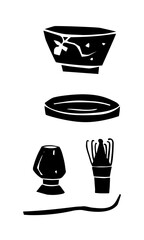 Vector set images for Japanese tea ceremony. Minimalism. White background