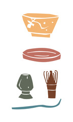 Vector color images of set for Japanese tea ceremony. Minimalism
