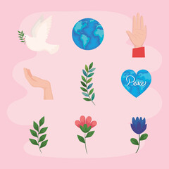 Fototapeta na wymiar nine peace icons