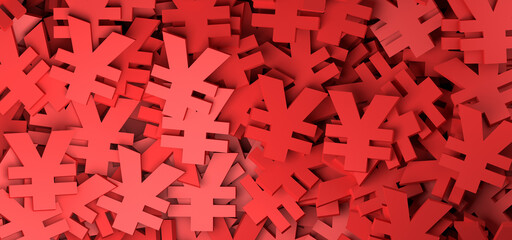 Abstract background with red yen currency symbol.3D illustration.