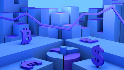 Concept of financial investment in the stock market. 3D illustration.