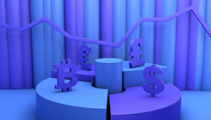 Concept of financial investment in the stock market. 3D illustration