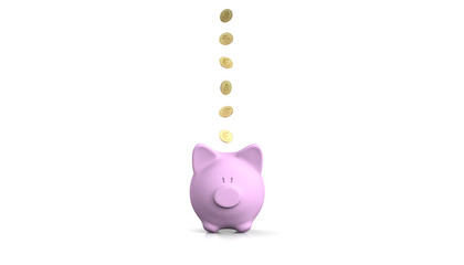 Financial investment concept with piggy bank and coins. 3D rendering. Isolated.