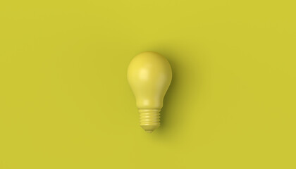 Isolated yellow light bulb. Idea concept. 3D illustration.