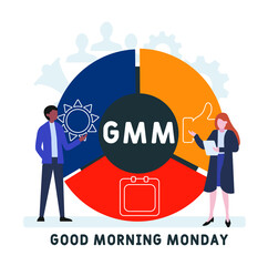 Flat design with people. GMM - Good Morning Monday acronym. business concept background. Vector illustration for website banner, marketing materials, business presentation, online advertising