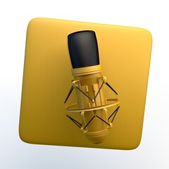 Sound recorder icon with microphone on isolated white background. 3D illustration. App.