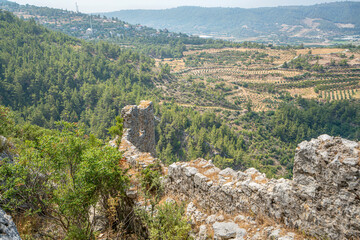 Panoramic view of Alara river and Alara Castle, which had the function to safeguard the caravans from holdup robberies that were stopping over at the last caravanserai Alarahan on the Silk Road 