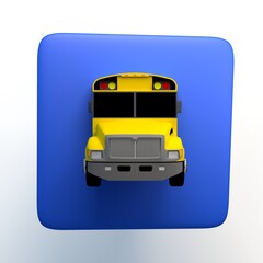 Icon with school bus on isolated white background. 3D illustration. App. Back to school.