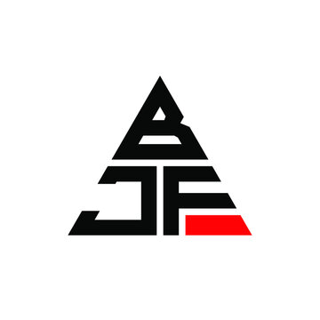 BJF triangle letter logo design with triangle shape. BJF triangle logo design monogram. BJF triangle vector logo template with red color. BJF triangular logo Simple, Elegant, and Luxurious Logo. BJF 