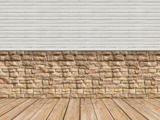 タイルとレンガの壁面と木の床の背景素材_a_01