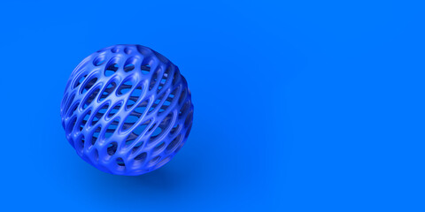 Background with perforated sphere. Abstract blue composition. 3d illustration. Banner.