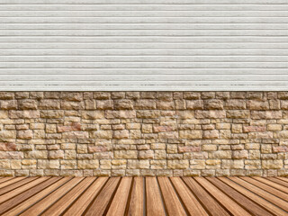 タイルとレンガの壁面と木の床の背景素材_a_03