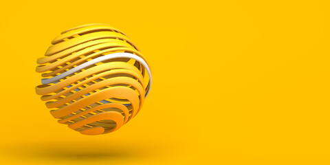 Background with sphere of lines. Abstract yellow composition. 3d illustration. Banner.
