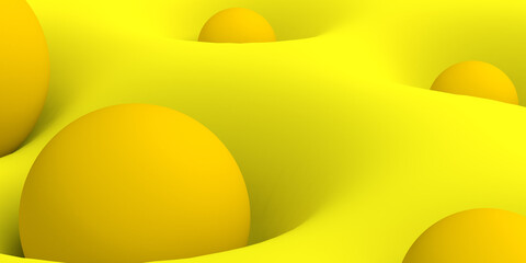 Abstract background with balls on soft surface. 3d illustration. Banner.