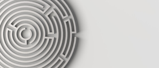 Maze on white background 3D illustration. Banner.