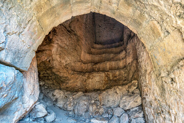 Tunnels and stairs of Alara Castle, which had the function to safeguard the caravans from holdup robberies that were stopping over at the last caravanserai Alarahan on the Silk Road, Antalya