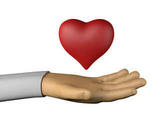 Hand with heart. Philanthropy. Charity. 3d illustration.