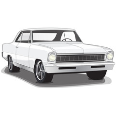 Fototapeta na wymiar White 1960s Vintage Classic Muscle Car Illustration