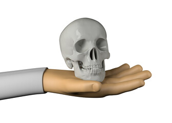 Hand with skull. Hamlet. 3d illustration.