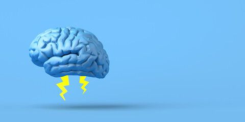 Brainstorming. Brain with thunderbolts. Creativity. 3d illustration.