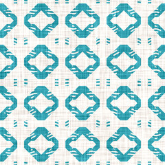 Aegean teal blue geometric marine texture background. Summer coastal farmhouse living style home decor. Broken geo  shape linen material. Worn turquoise dyed beach textile seamless line pattern.
