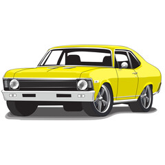 Plakat Yellow 1960s Vintage Classic Muscle Car Illustration