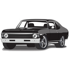 Obraz na płótnie Canvas Black 1960s Vintage Classic Muscle Car Illustration