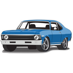 Obraz na płótnie Canvas Blue 1960s Vintage Classic Muscle Car Illustration