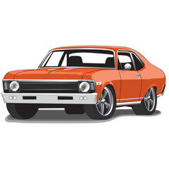 Obraz na płótnie Canvas Orange 1960s Vintage Classic Muscle Car Illustration