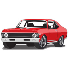 Fototapeta na wymiar Red 1960s Vintage Classic Muscle Car Illustration