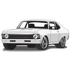 White 1960s Vintage Classic Muscle Car Illustration