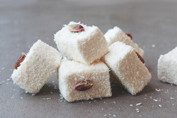 Turkish delights on marble background. 