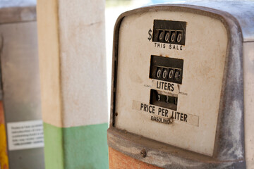 Old style gas pump close up