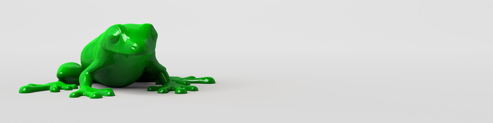 Green frog banner on white background. 3d illustration.