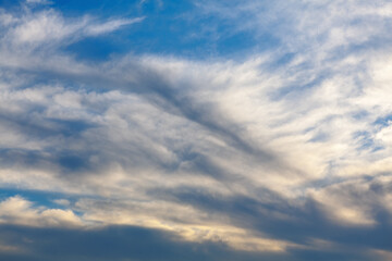 Blue sky at morning light . Dawn with cirrus clouds