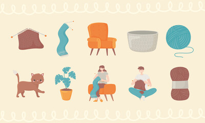 icon set of knitting