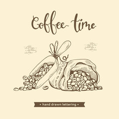 Coffee time. Coffee beans and grains.