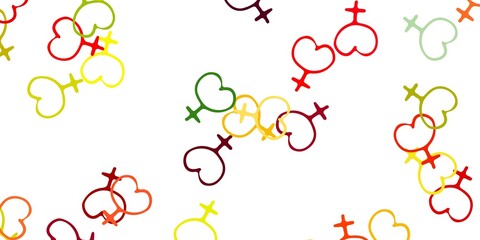 Light Multicolor vector backdrop with woman's power symbols.